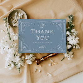 Modern Deco | Elegant Dusty Blue en White Wedding Bedankkaart