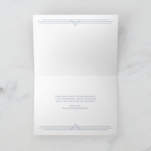 Modern Deco | Elegant Dusty Blue en White Wedding Bedankkaart (Binnen)