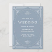 Modern Deco | Elegant Dusty Blue en White Wedding Kaart (Voorkant)