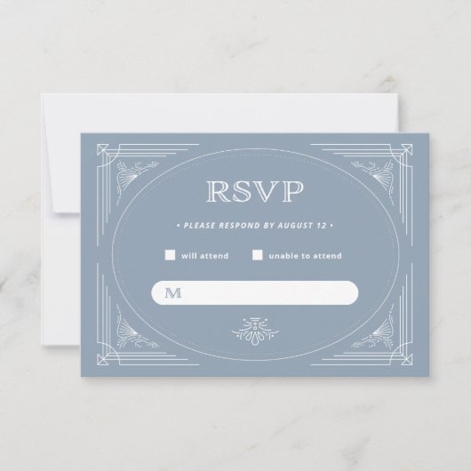 Modern Deco | Elegant Dusty Blue en White Wedding RSVP Kaartje (Voorkant)