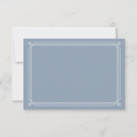 Modern Deco | Elegant Dusty Blue en White Wedding RSVP Kaartje (Achterkant)