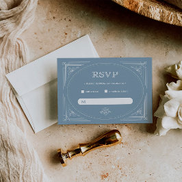 Modern Deco | Elegant Dusty Blue en White Wedding RSVP Kaartje