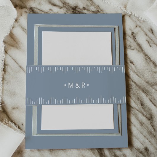 Modern Deco | Elegant Dusty Blue met Monogrammen Uitnodigingen Wikkel