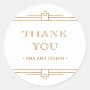 Modern Deco   Elegant Faux Gold and White Wedding Ronde Sticker