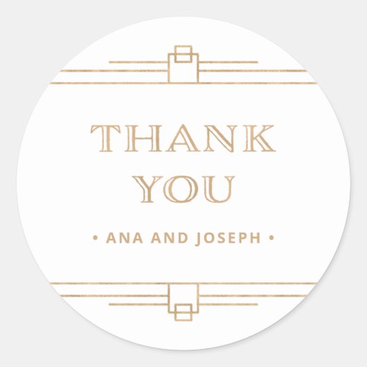 Modern Deco | Elegant Faux Gold and White Wedding Ronde Sticker (Voorkant)