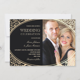 Modern Deco Elegant Gold en Black Wedding Invitat Kaart