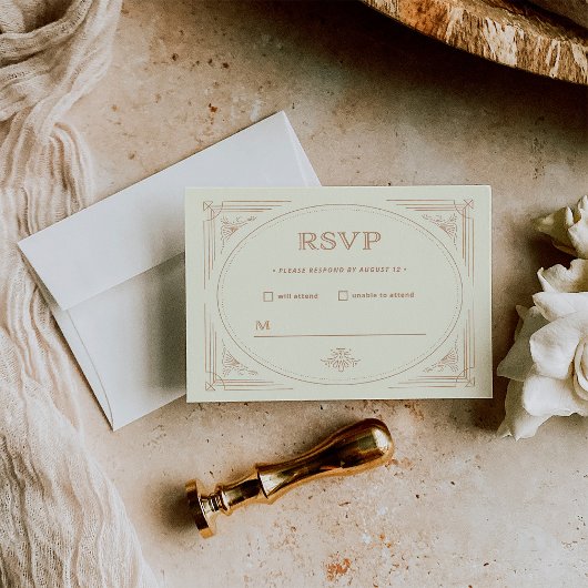 Modern Deco | Elegant Gold en Ivory Wedding RSVP Kaartje