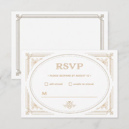 Modern Deco | Elegant Gold en White Wedding RSVP Kaartje