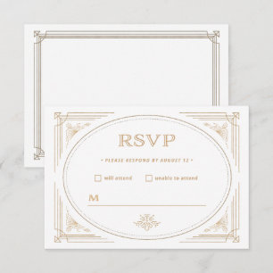 Modern Deco   Elegant Gold en White Wedding RSVP Kaartje