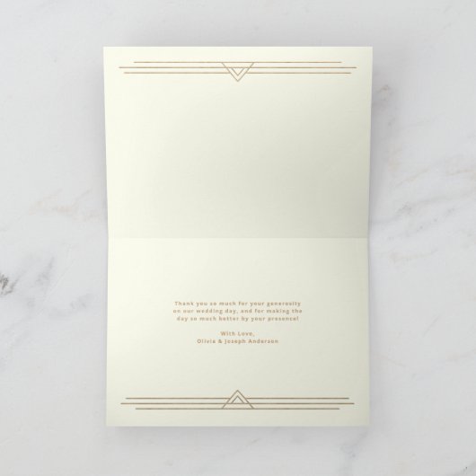 Modern Deco | Elegant Ivory en Gold Wedding Bedankkaart (Binnen)