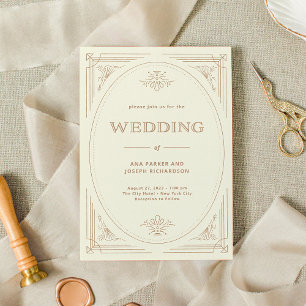 Modern Deco   Elegant Ivory en Gold Wedding Kaart