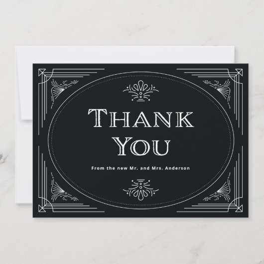 Modern Deco | Elegant Onyx Black and White Wedding Bedankkaart (Voorkant)
