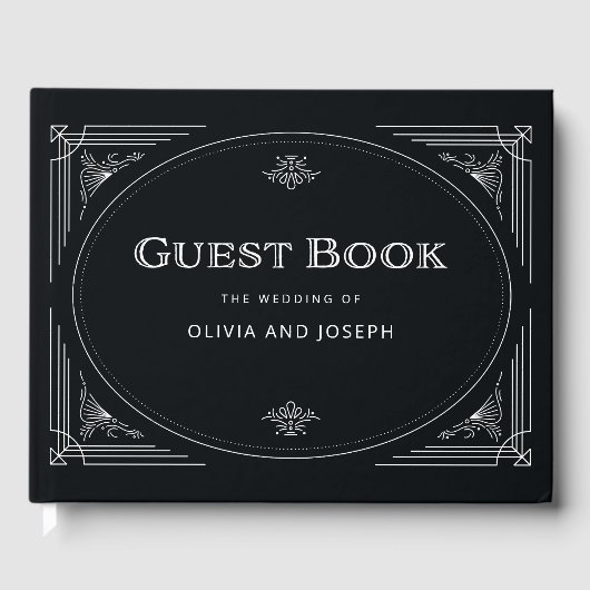 Modern Deco | Elegant Onyx Black and White Wedding Gastenboek (Voorkant)