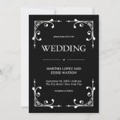 Modern Deco | Elegant Onyx Black and White Wedding Kaart (Voorkant)