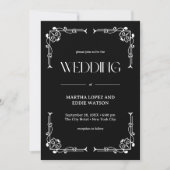Modern Deco | Elegant Onyx Black and White Wedding Kaart (Voorkant)