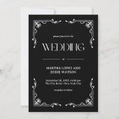 Modern Deco | Elegant Onyx Black and White Wedding Kaart (Voorkant)