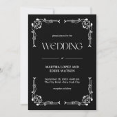 Modern Deco | Elegant Onyx Black and White Wedding Kaart (Voorkant)