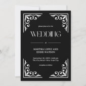 Modern Deco | Elegant Onyx Black and White Wedding Kaart (Voorkant)
