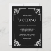 Modern Deco | Elegant Onyx Black and White Wedding Kaart (Voorkant)