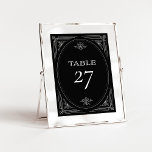 Modern Deco | Elegant Onyx Black and White Wedding Kaart<br><div class="desc">Deze glamoureuze trouwtafelnummers hebben een moderne draai aan klassieke art deco. Een ,  wit geometrisch lijst en versiering versieren een elegante donkere onyx zwarte achtergrond voor een dramatische,  vintage bruiloft look.</div>