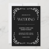 Modern Deco | Elegant Onyx Black and White Wedding Kaart (Voorkant)