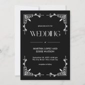 Modern Deco | Elegant Onyx Black and White Wedding Kaart (Voorkant)