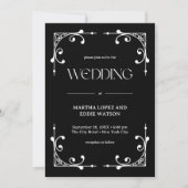 Modern Deco | Elegant Onyx Black and White Wedding Kaart (Voorkant)