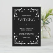 Modern Deco | Elegant Onyx Black and White Wedding Kaart (Staand voorkant)