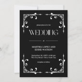 Modern Deco | Elegant Onyx Black and White Wedding Kaart (Voorkant)