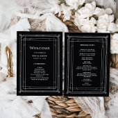 Modern Deco | Elegant Onyx Black and White Wedding Programmakaart