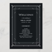 Modern Deco | Elegant Onyx Black and White Wedding Programmakaart (Voorkant)