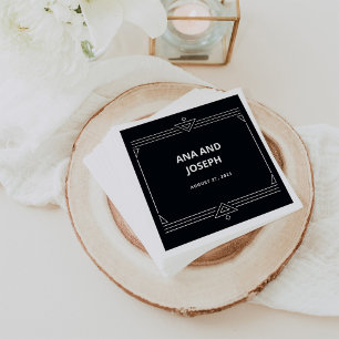 Modern Deco   Elegant Onyx Black and White Wedding Servet