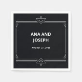 Modern Deco | Elegant Onyx Black and White Wedding Servet (Voorkant)