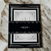 Modern Deco | Elegant Onyx Black met Monogrammen Uitnodigingen Wikkel