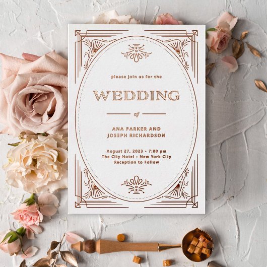 Modern Deco | Elegant Roos Gold Wedding Folie Uitnodiging