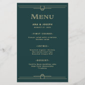 Modern Deco | Elegant Smaragdgroen Trouwmenu Flyer (Voorkant)