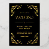 Modern Deco | Elegant Wedding Black en Gold Folie Uitnodiging (Voorkant)