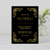 Modern Deco | Elegant Wedding Black en Gold Folie Uitnodiging (Staand Voorkant)