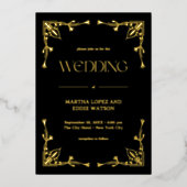 Modern Deco | Elegant Wedding Black en Gold Folie Uitnodiging (Voorkant)