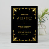 Modern Deco | Elegant Wedding Black en Gold Folie Uitnodiging (Staand Voorkant)