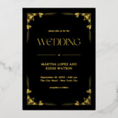 Modern Deco | Elegant Wedding Black en Gold Folie Uitnodiging (Voorkant)