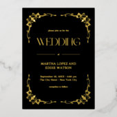 Modern Deco | Elegant Wedding Black en Gold Folie Uitnodiging (Voorkant)