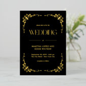 Modern Deco | Elegant Wedding Black en Gold Folie Uitnodiging (Staand Voorkant)