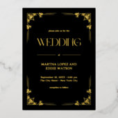 Modern Deco | Elegant Wedding Black en Gold Folie Uitnodiging (Voorkant)