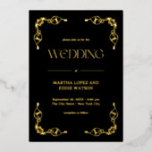 Modern Deco | Elegant Wedding Black en Gold Folie Uitnodiging (Voorkant)
