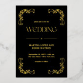 Modern Deco | Elegant Wedding Black en Gold Folie Uitnodiging (Voorkant)