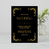 Modern Deco | Elegant Wedding Black en Gold Folie Uitnodiging (Staand Voorkant)