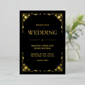 Modern Deco | Elegant Wedding Black en Gold Folie Uitnodiging (Staand Voorkant)