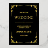 Modern Deco | Elegant Wedding Black en Gold Folie Uitnodiging (Voorkant)