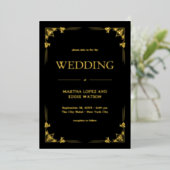 Modern Deco | Elegant Wedding Black en Gold Folie Uitnodiging (Staand Voorkant)